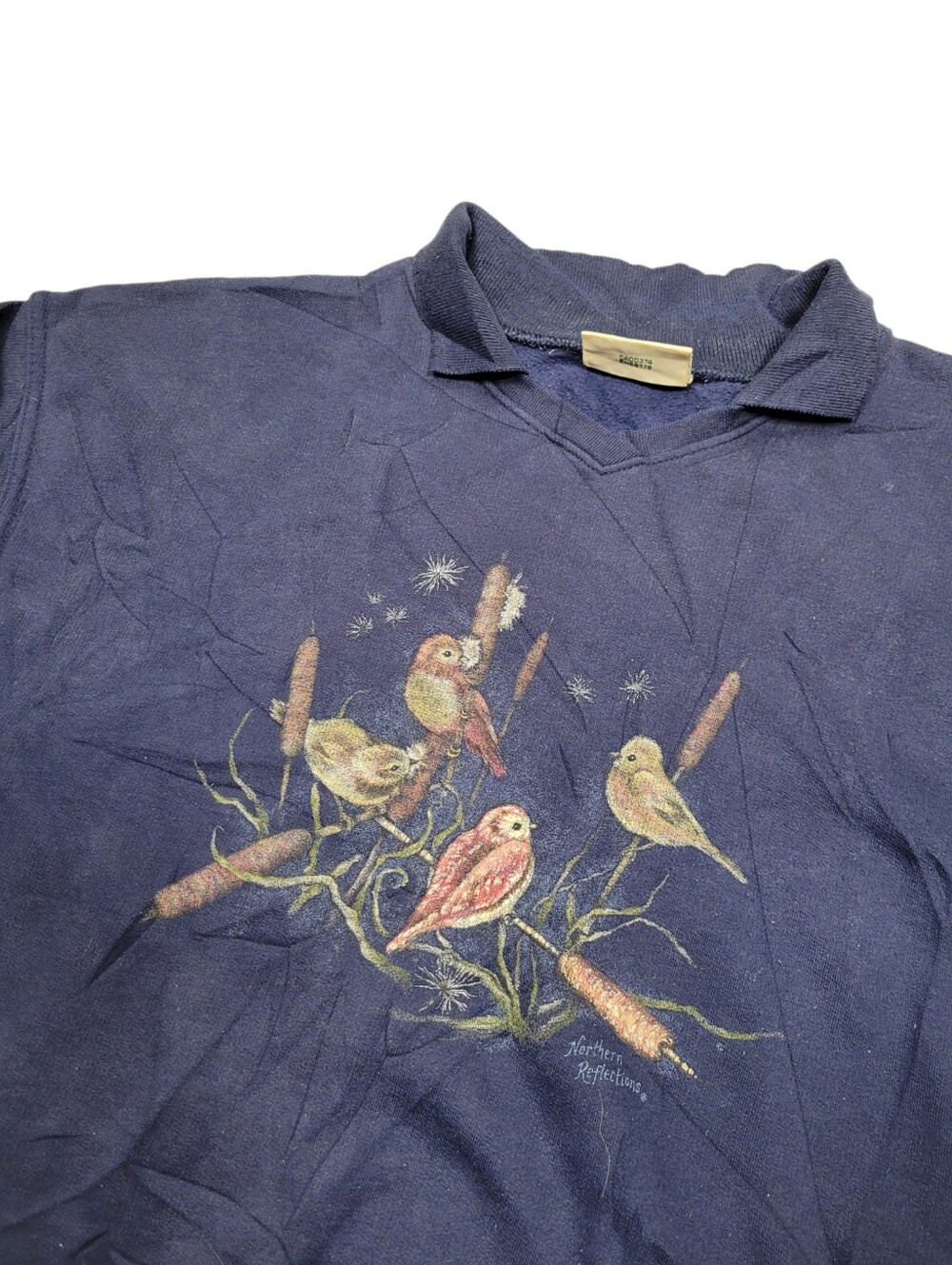 Y2K Northern Reflections Birds Navy Blue Sweatshirt Top Size: XL